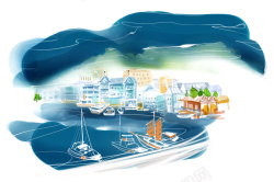 水岸风景江南水岸水彩画海报背景素材高清图片
