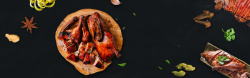 烤鸭展板背景北京烤鸭美食绿叶黑色banner高清图片