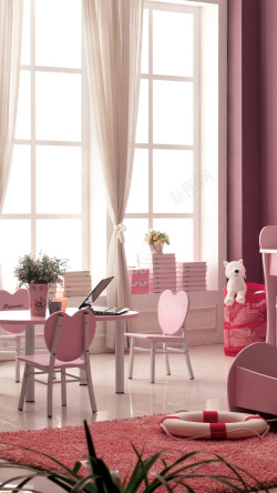 飘窗近景温馨粉色儿童房飘窗H5背景素材高清图片