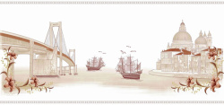 桥画手绘建筑背景图高清图片