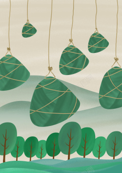 秋冬季节的树手绘端午节粽子节日海报高清图片
