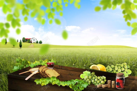 蓝天草地背景素材背景