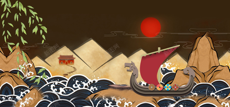 传统节日端午节手绘大气棕色背景背景