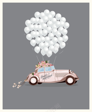 浪漫的结婚汽车插画背景素材背景