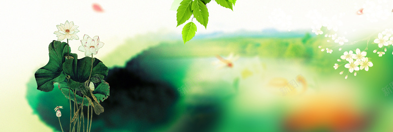 健康绿色山水中国风海报背景