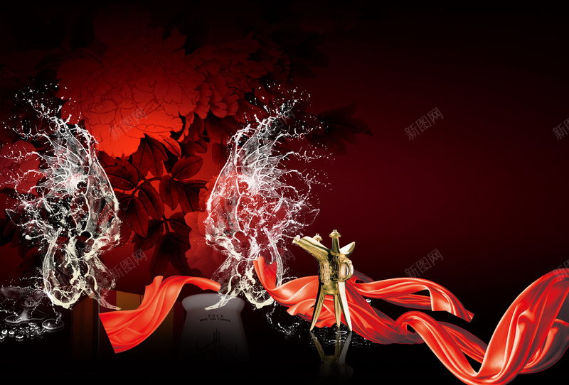 中国风古典花纹叶子酒樽黑色背景素材psd设计背景_新图网 https://ixintu.com 中国风 古典 花纹 叶子 酒樽 黑色背景 丝带 水花 渐变 海报背景