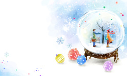 水彩圣诞球蓝色手绘雪球背景高清图片