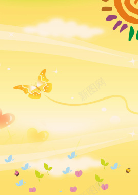 卡通黄色蝴蝶背景素材背景