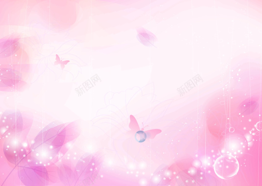 唯美粉色光点蝴蝶海报背景模板背景