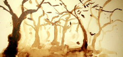 泛黄的树叶手绘的树影背景高清图片