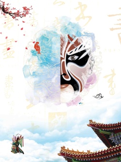 脸谱东方文化建筑中国风国粹京剧海报背景模板高清图片