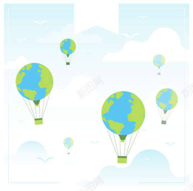 世界地球日卡通地球热气球海报背景素材背景