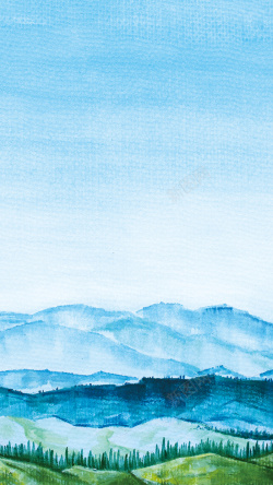 水彩山丘蓝色水彩h5背景高清图片