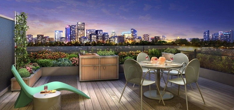 3D效果城市夜景阳台背景图背景