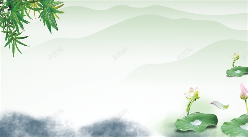 绿色水墨中国风背景jpg设计背景_新图网 https://ixintu.com 绿色 水墨 山水 竹子 荷花 中国风 高山