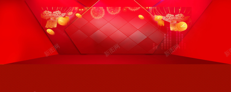 舞台烟花红色新年节日背景背景