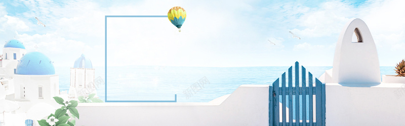 蓝色希腊房子背景图背景