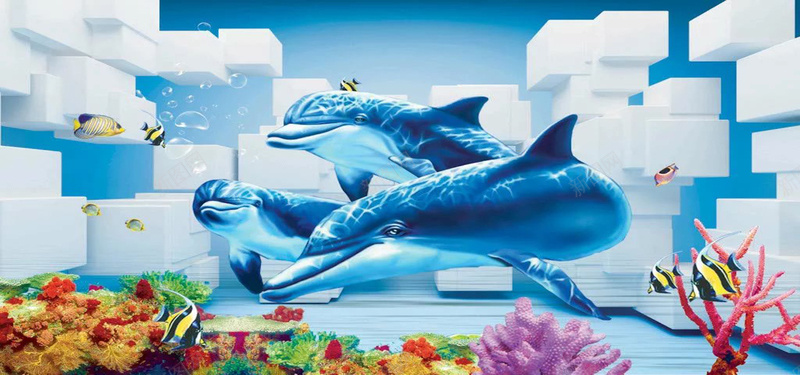 卡通背景图jpg设计背景_新图网 https://ixintu.com 海底世界 卡通 海藻 生物 鲨鱼 鱼 泡泡 几何立体 海报banner 童趣 手绘