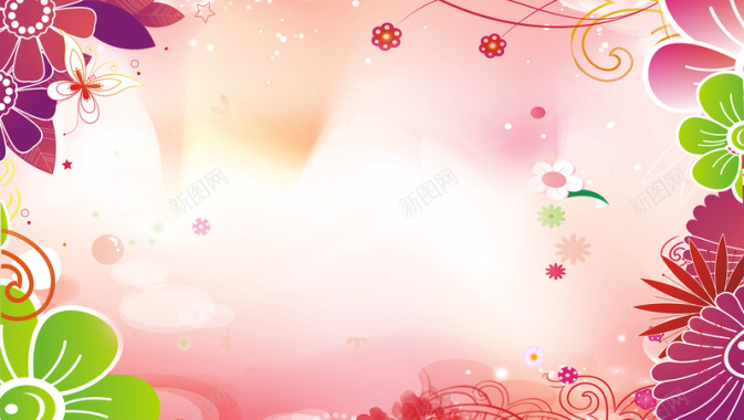 粉色手绘花朵春季新品妇女节促销海报背景