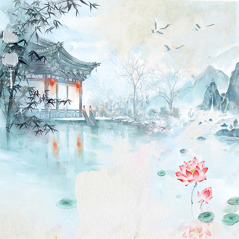 中国风水彩风景画蓝色湖面湖心亭荷花盛开psd设计背景_新图网 https://ixintu.com 中国风 水彩 风景 蓝色 湖面 湖心亭 荷花盛开 荷花 清新水彩