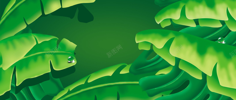 芭蕉叶海报psd设计背景_新图网 https://ixintu.com 芭蕉叶 卡通 水珠 环保 绿色 海报banner 童趣 手绘