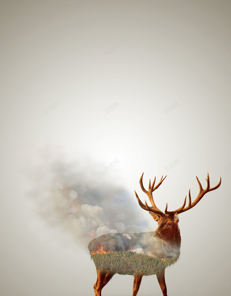 燃烧的森林精灵psd分层jpg设计背景_新图网 https://ixintu.com 燃烧 森林精灵 小鹿 保护环境 psd分层 广告设计 公益广告 爱护动物 保护森林