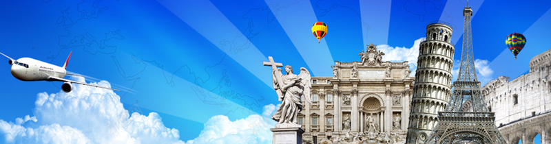旅游背景psd设计背景_新图网 https://ixintu.com 海报banner 地标建筑 蓝色天空 热气球 飞机 其他