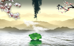 喜鹊梅花中式美丽风景山水湖泊背景素材高清图片