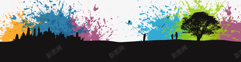 泼彩jpg设计背景_新图网 https://ixintu.com 海报banner 剪影 彩色 文艺 泼墨 卡通 童趣 手绘