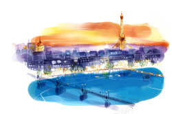 素描风景画现代都市水彩画海报背景素材高清图片