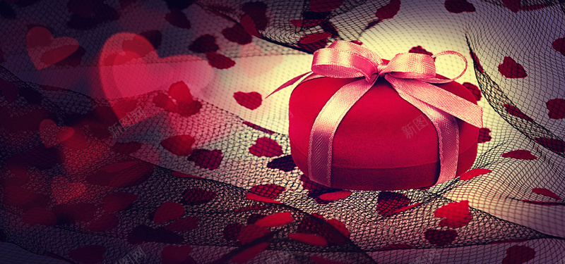 丝带包装的爱心礼物盒背景背景