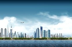 城市印刷背景商业城市高楼大厦飞机印刷背景高清图片