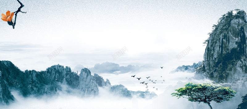 中华美食背景jpg设计背景_新图网 https://ixintu.com 海报banner 零食促销背景 山水画 大山 山涧 大气