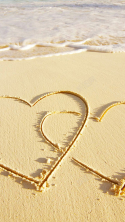 桃心与沙滩背景图片黄色爱情H5背景高清图片