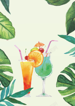 消暑海报你好七月消暑果汁棕榈叶海报背景素材高清图片