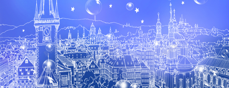 蓝色气泡线描城市巴黎背景背景