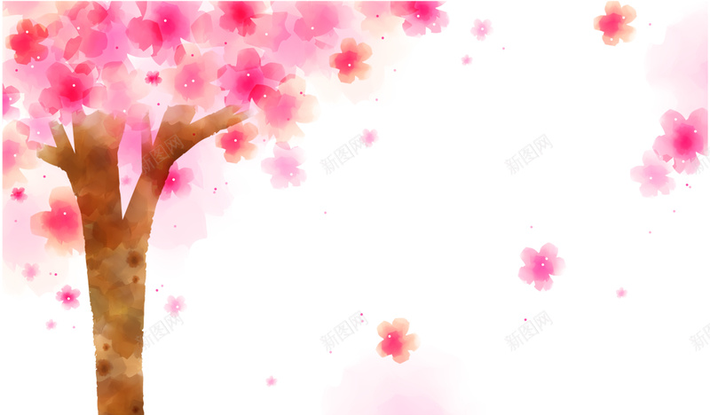 红色手绘树木背景psd设计背景_新图网 https://ixintu.com 树木 漂浮 红色 花朵 花树 水彩 白色 卡通 童趣 手绘
