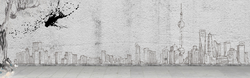 手绘城市建筑艺术banner背景