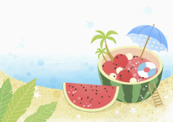 绘画果汁手绘夏日海滩鲜榨果汁平面广告高清图片