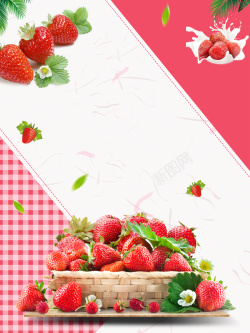 草莓种植小清新草莓拼接粉色背景高清图片