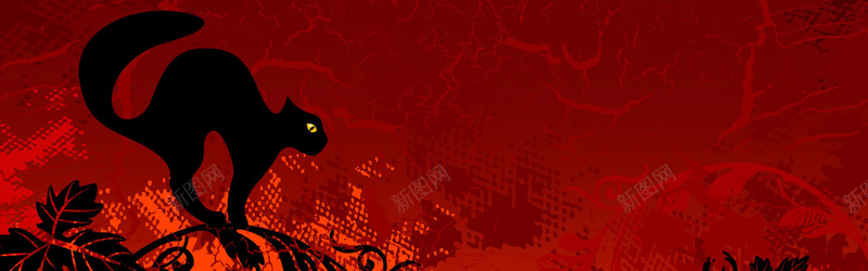 黑猫红色背景jpg设计背景_新图网 https://ixintu.com 海报banner 红色 背景 黑猫 叶子猫眼