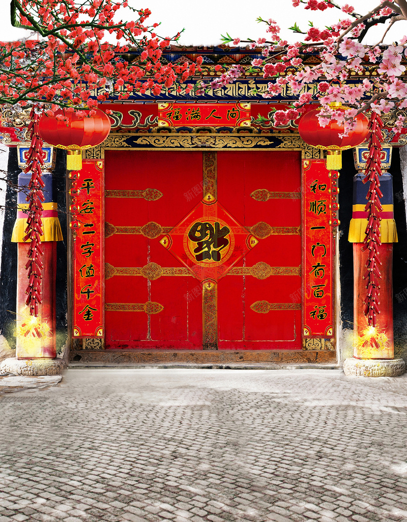 喜庆中国风贴春联背景jpg设计背景_新图网 https://ixintu.com 中国风 贴春联 喜庆 背景
