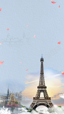 蓝色浪漫巴黎旅行社埃菲尔铁塔旅游国庆节背景