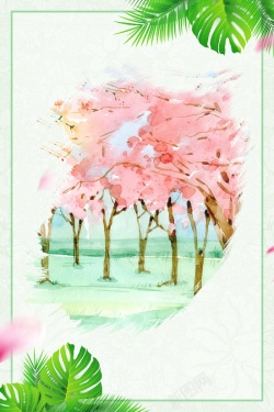 樱花宣传海报矢量插画小清新夏季海报背景高清图片