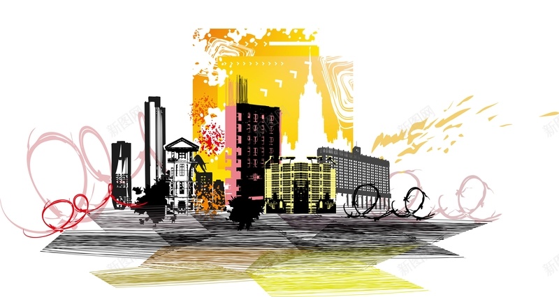 创意城市建筑背景海报jpg设计背景_新图网 https://ixintu.com 城市建筑海报 建筑 涂鸦 潮流 矢量 手绘