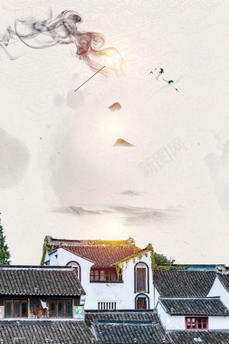 中式水墨古典建筑旅游海报背景背景