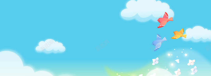蓝天卡通小鸟云朵背景背景