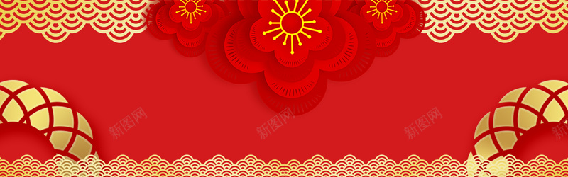 新年春节红色大气立体3d简约中国风背景banner背景