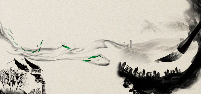 水墨中国风黑白banner背景