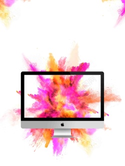白色炫彩苹果产品手机店iMac促销背景
